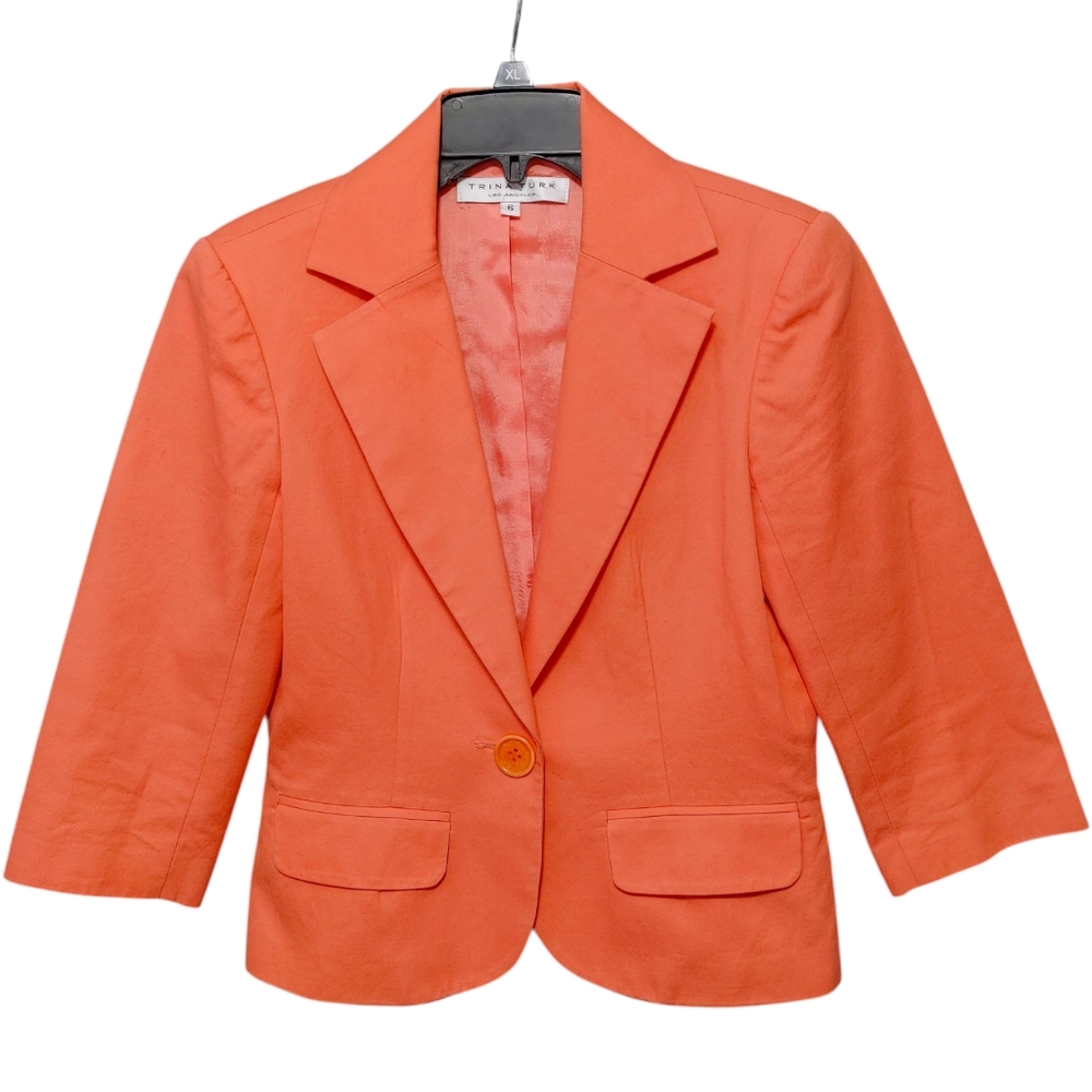 Trina Turk Orange Cotton Single Button Business Blazer Jacket Women's Size 6